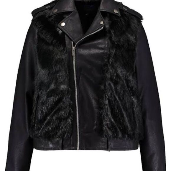 RACHEL Rachel Roy Milana Faux Leather/Faux Fur Plus Sz Moto Jacket Sz 2X - Picture 2 of 14